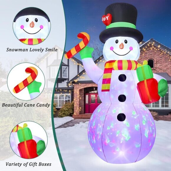 ⚡7FT Christmas Inflatables Giant Blow up Snowman Holds Candy Outdoor Decorations - Picture 5 of 7